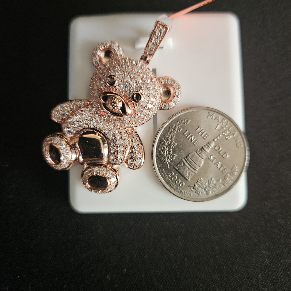 3.0 CTW Moissanite Teddy Bear Pendant Rose Gold Finish .925 - Picture 2 of 3